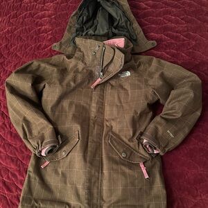 The North Face Kids Brown Winter Coat with Pink Details